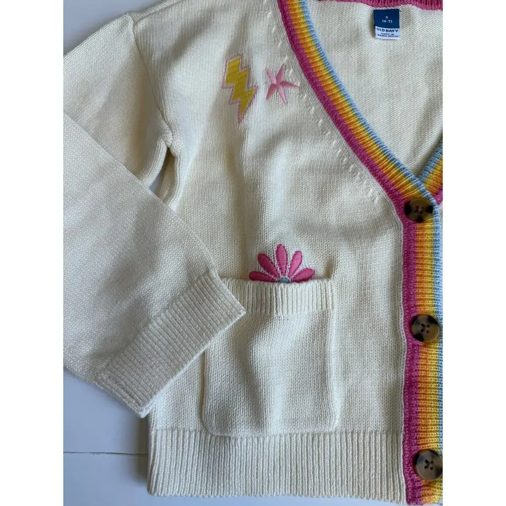 Old Navy Knit Embroidered Cardigan & Tank Top Set 100% Cotton Girls Small 6-7